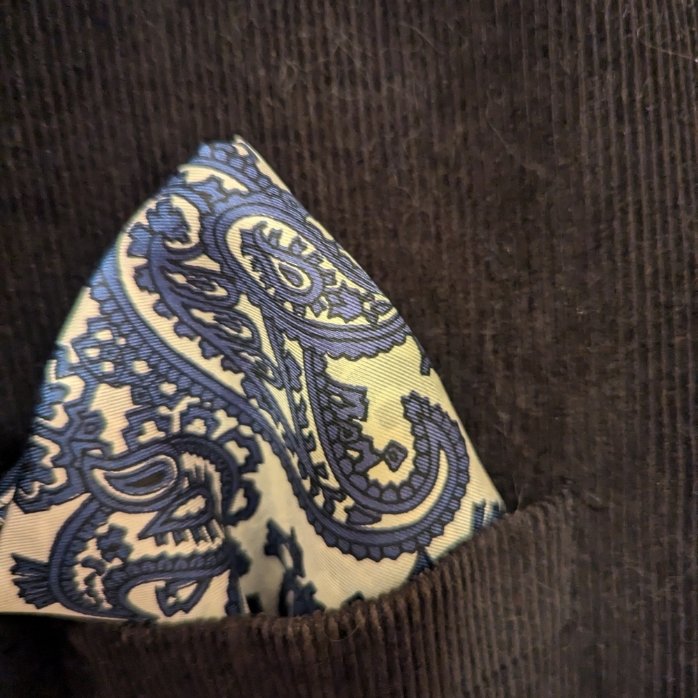 Silk Gentlemen's Handkerchief pocket square blue white paisley Matching Ascot - Picture 9 of 11